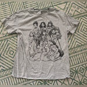 DISNEY Princess Tee Shirt L Gray Cotton Graphic Tee For Her Character Tee VGUC